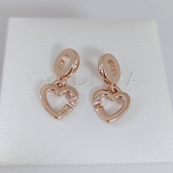 Pandora Linked Sister Hearts Split Dangle Charm with box Rose Gold Plated - Picture 2 of 6
